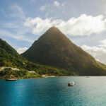 Scenic view of mountains and ocean near hotels in the Caribbean Islands